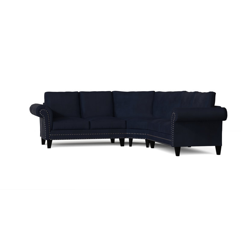 Canapé modulaire de coin symétrique 110 po Jenny, Naturel, Velours bleu, Noir