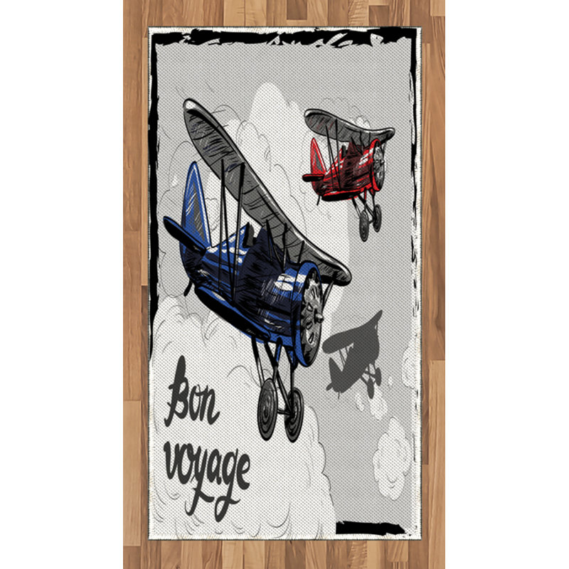 Airplane High Density Long Fiber Poly Threads Decorative Area Rug Carpet, Rectangle 2'7" x 5'