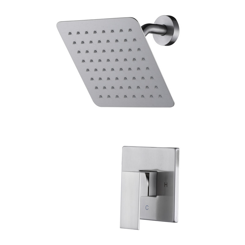 Robinet de douche mural 8 pouces à poignée simple 1 jet, Nickel brossé