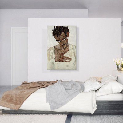 " Self-Portrait with Striped Shirt " by Egon Schiele Oil Painting