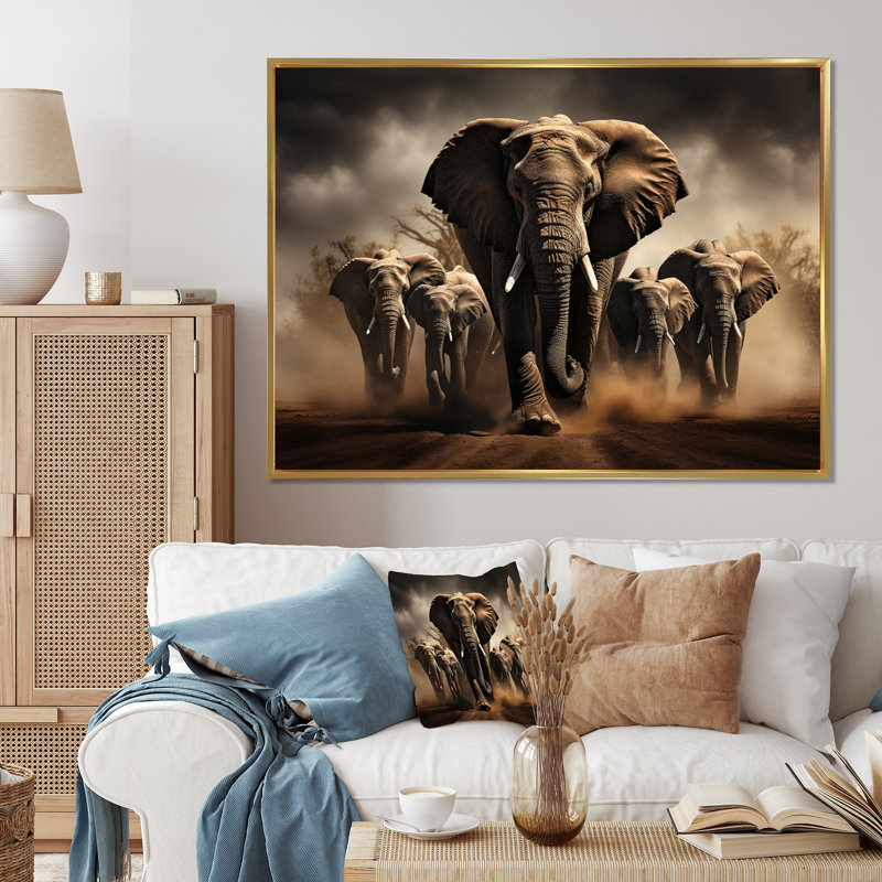 Éléphant harmonie en monochrome III - Éléphant, reproduction sur toile encadrée, H 30 po x l 40 po x P 1,5 po