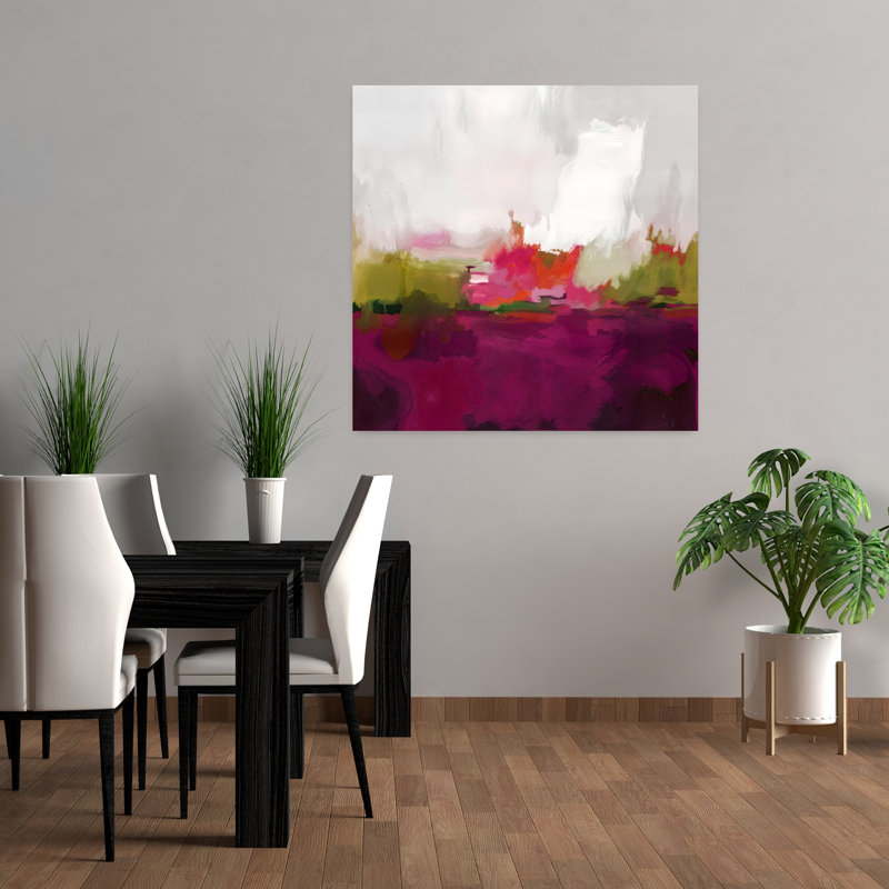 Art contemporain, paysage contemporain abstrait coloré, coucher de soleil, 36" H x 36" W