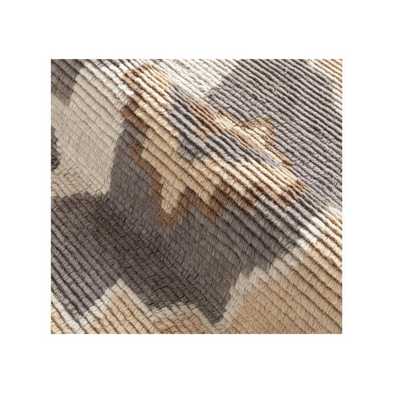 Tapis touffeté en laine sable / gris, Tapis de couloir 2 pi 6 po x 7 pi