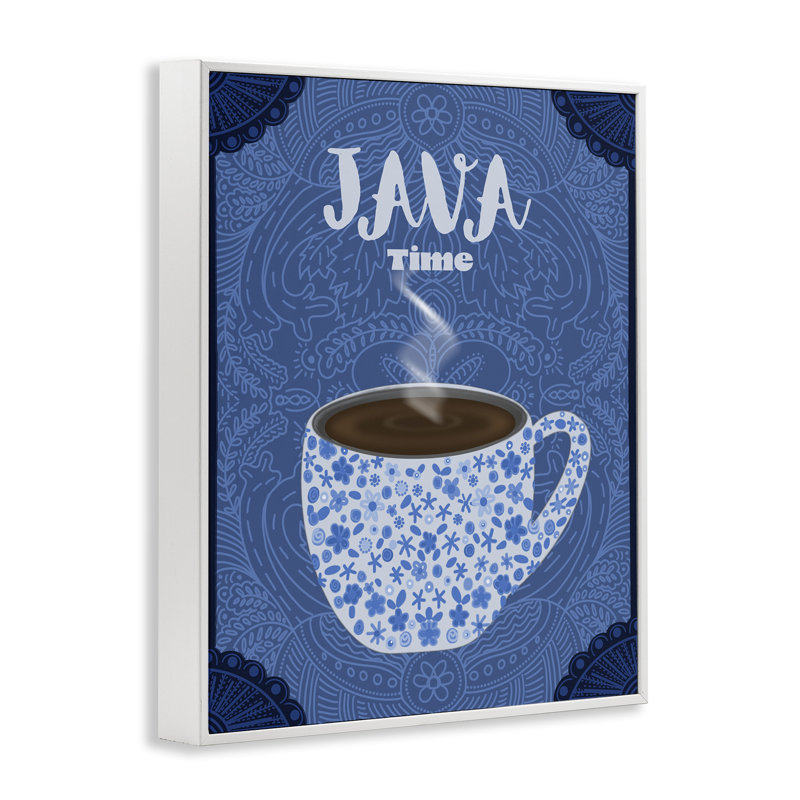 Java Time Blue Coffee Mug Framed Giclee, design by Lori Mosley, 20" H x 16" W, Coastal White Framed Giclee