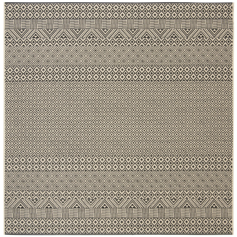 Arneshia Geometric Beige Indoor / Outdoor Area Indoor/Outdoor Area Rug, Round 4'