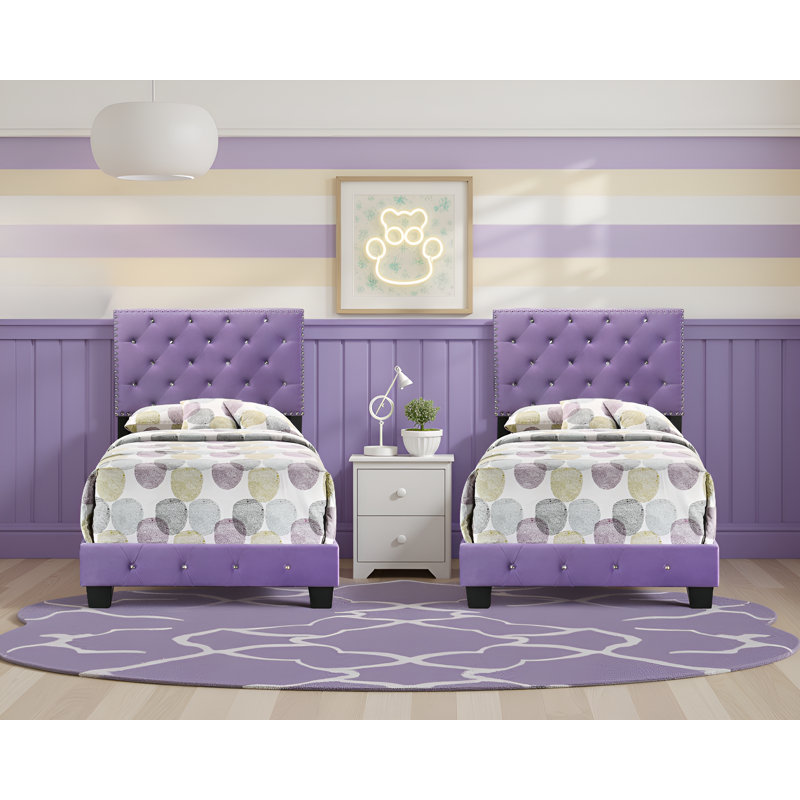 Ensemble de 2 lits en velours Modena, Lit simple, Mauve
