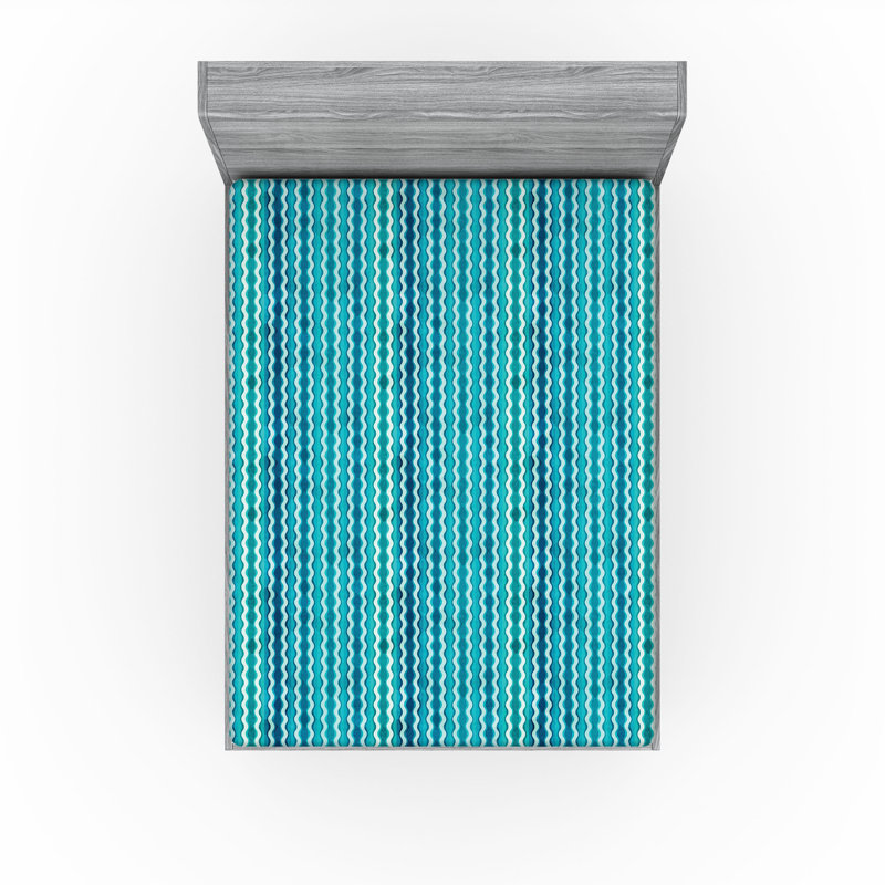 Ambesonne Fitted Sheet 2-Pack, Aqua Blue/Turquoise Striped/Chevron, King Fitted Sheet