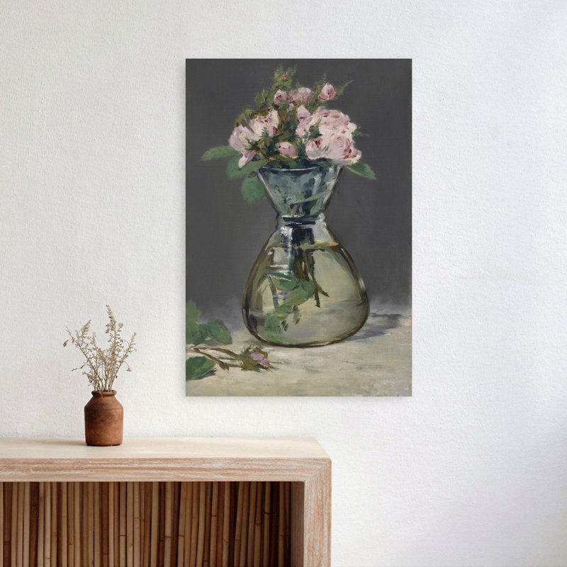 Roses mousseuses dans un vase, 1882, estampe d'art mural contemporain abstrait impressionniste représentant une rose