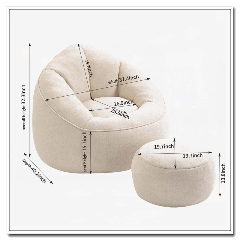 Upholstered Bean Bag Sofa Chair, Beige