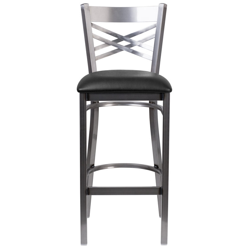 Lomonaco Upholstered Counter Stool with Metal Frame, Black, Black, 1