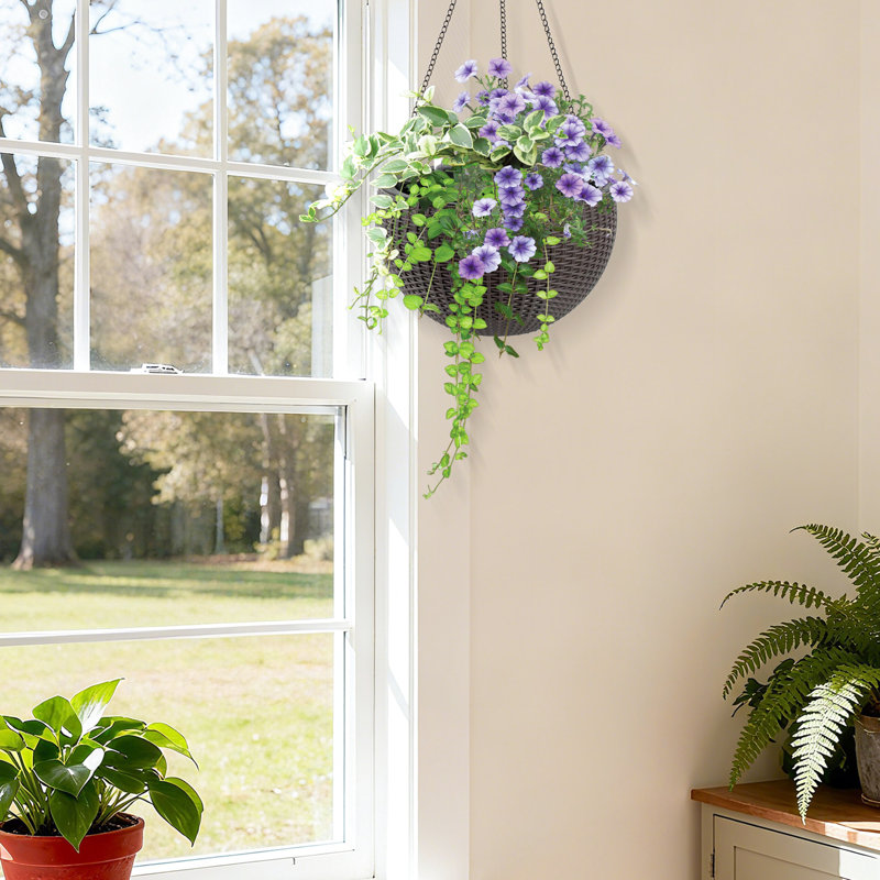 Paquet de deux pots à fleurs 13,4 pouces à suspendre et brun, grande capacité, pourriture des racines, intérieur et balcon, facette 2, convient à la décoration