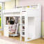 Lit mezzanine simple en bois avec bureau intégré, armoire et tablettes-245016527
