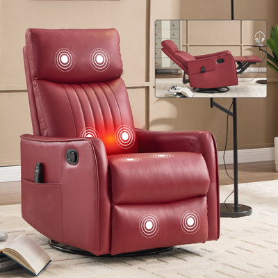 Fauteuil inclinable et chauffant en similicuir avec massage à bascule, pivotant et réglage manuel pour un confort ultime