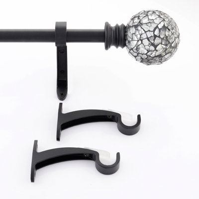  3/4 Inch Black Matt Extendable 36"-66" Curtain Rod for Windows and Doors with Mirror Mosaic Finials & Brackets Set
