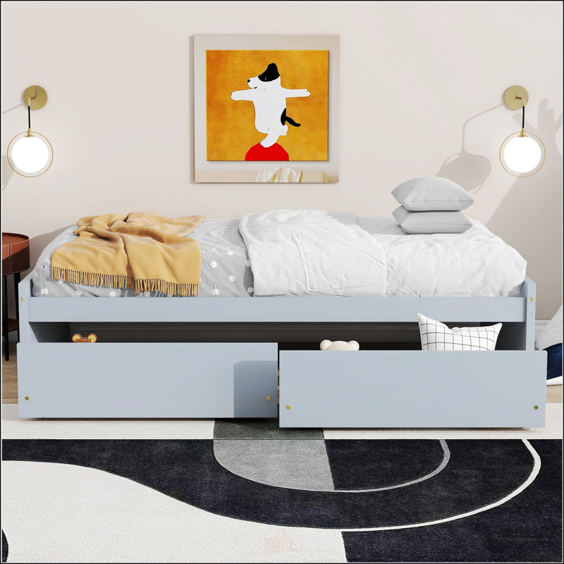 Lit simple avec 2 tiroirs, Gris