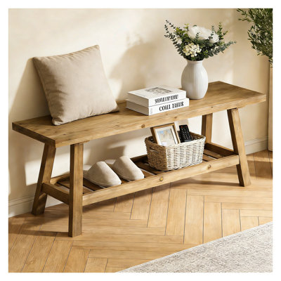 Banc de ferme en bois, banc d'entrée à 2 niveaux, banc de rangement rustique étroit avec tablette de rangement ouverte pour entrée, couloir, salon, chambre à coucher, cuisine, salle à manger
