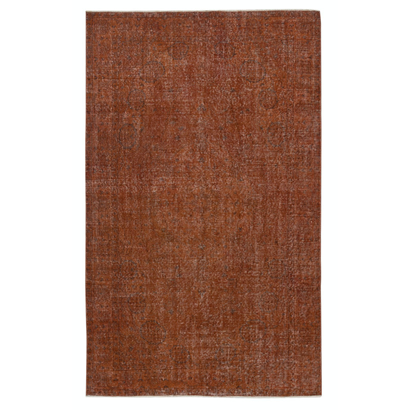 Tapis turc en laine fabriqué à la main 5,5 x 8,7 pi teint en orange pour des intérieurs modernes