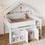 Lit mezzanine avec abri de jeu et solutions de rangement Marovo, bois massif-121793513