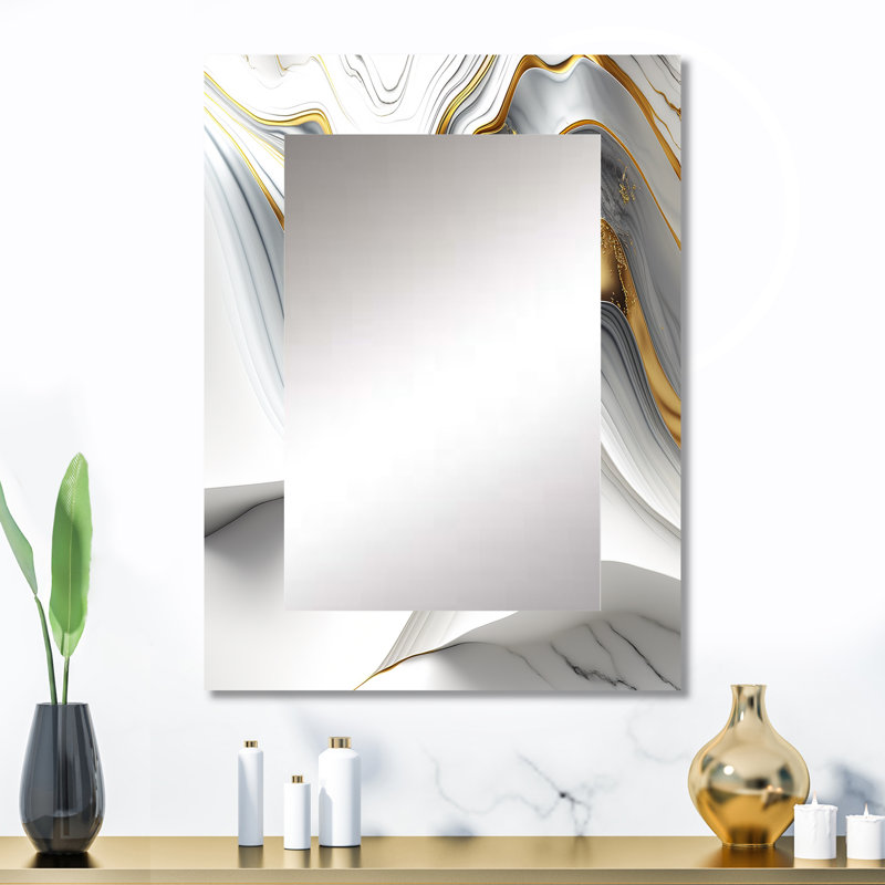 «Abstract Geode Waves Grey V» - miroir décoratif abstrait, miroir mural gris, impression sur métal, 32 po x 24 po