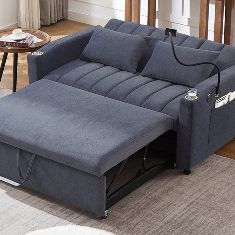 Agon Upholstered 55.9'' Sleeper Sofa, Blue Gray Polyester