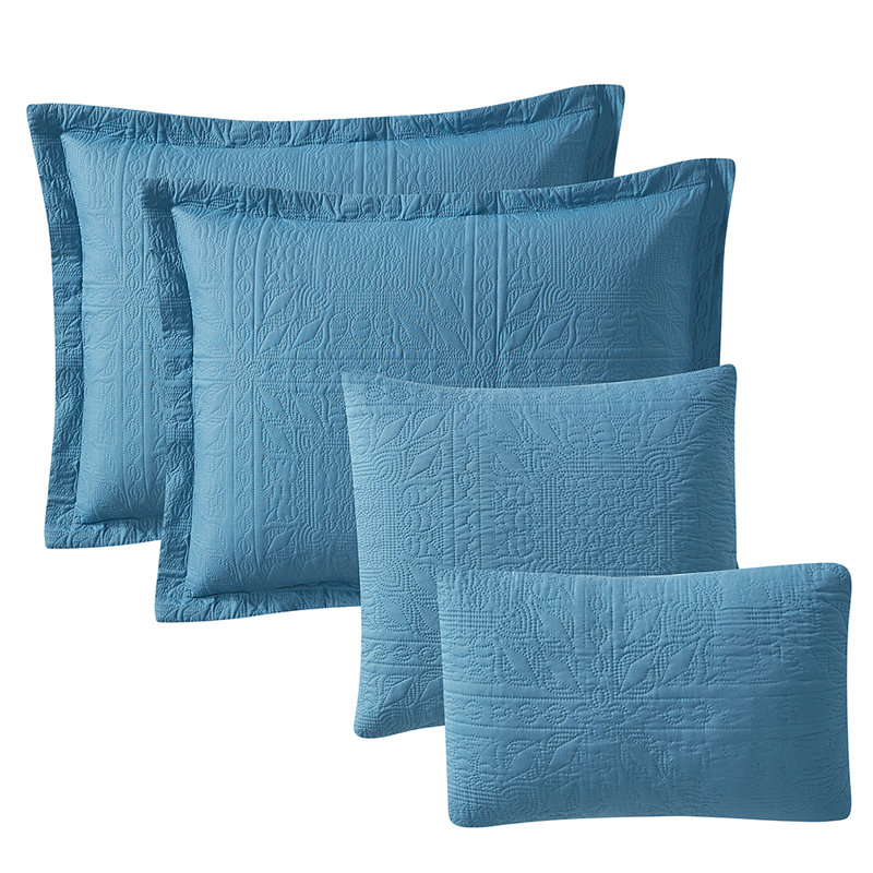 Grid Weave Premium Microfiber Reversible Quilt Set, King Quilt + 4 Shams, Blue Heaven