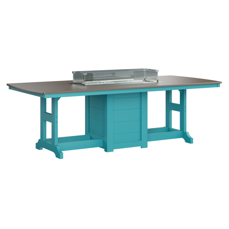 Garden Classic Fire Pit Dining Table, 31" H x 44" W x 96" D, Hammered Top Bronze with Aruba Blue Base