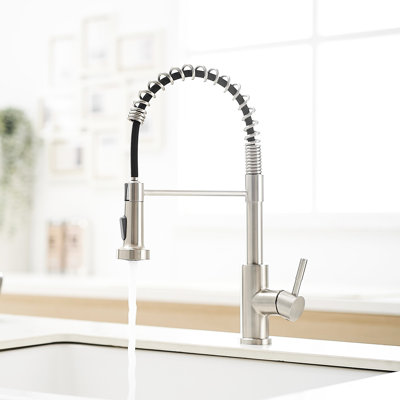 Robinet d'évier de cuisine rotatif 360 avec robinet escamotable à poignée simple, nickel brossé, acier inoxydable
