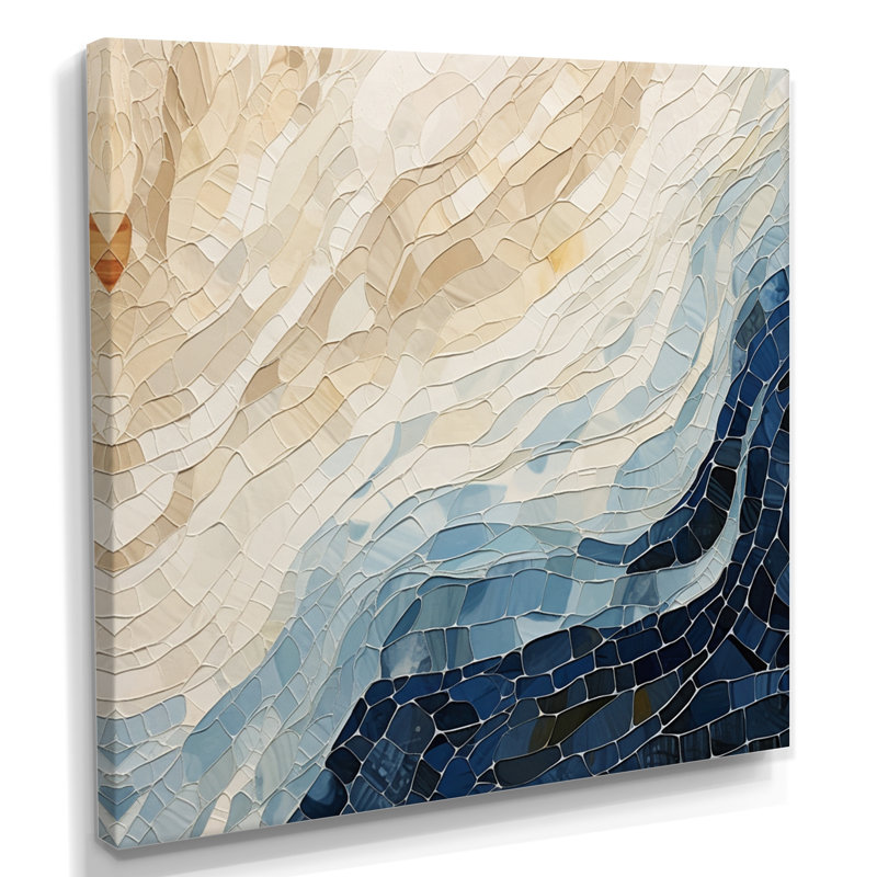 «Abstract Breaking Waves Blue» - Reproduction d'art abstrait mural, Toile tendue, H 16 po x l 16 po x P 1 po