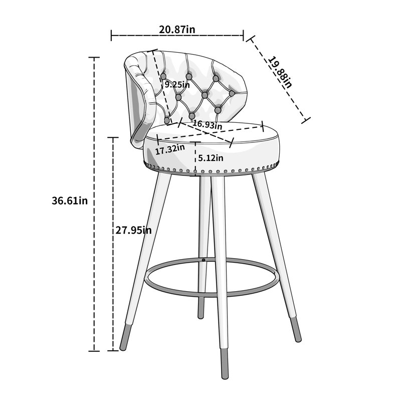 Bahena 360° Swivel Bar Stools, Upholstered 27.95'' Counter Stool (Set of 2), Claret Red