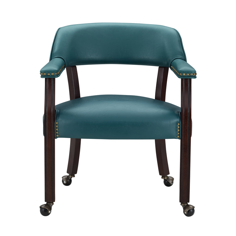 Fauteuil à accoudoirs en bois massif Alandria, Bleu sarcelle