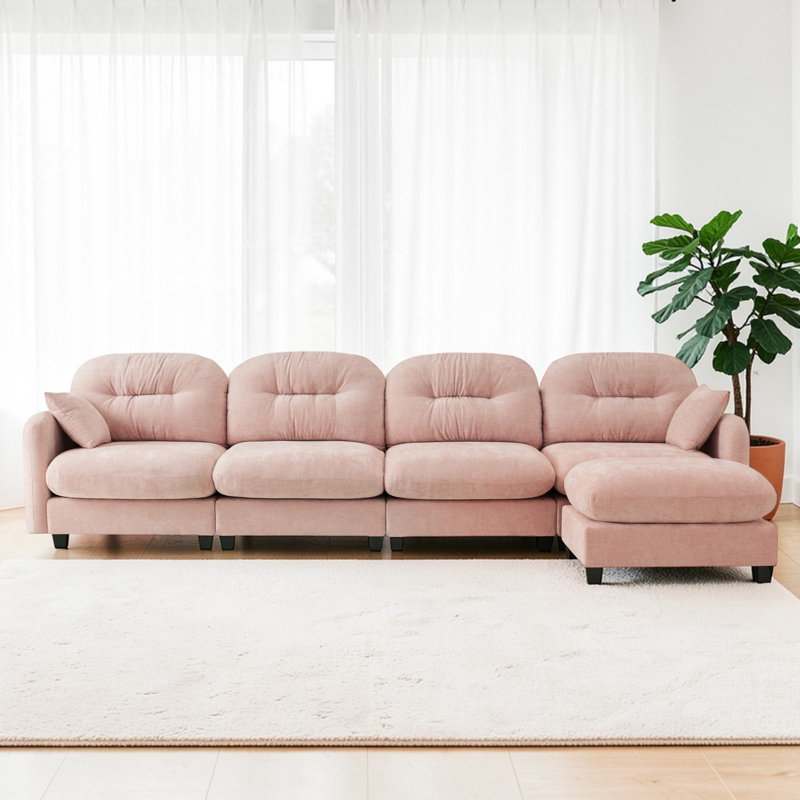 Wilroy Four Seat L-Shaped Couch With Ottoman,Soft Chenille Fabric,Quilted Pleated Design High-Density Foam,Fits Bedrooms Living Rooms Reading Nooks