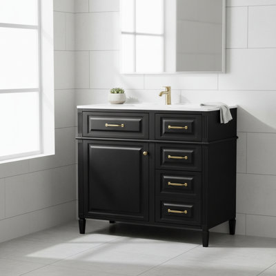 Meuble-lavabo autoportant de 36 pouces avec comptoir en céramique, bois massif et rangement en panneau de fibres à densité moyenne | Idée de cadeau