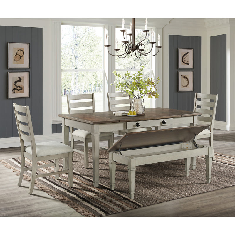 Table de salle à manger Pena, 6 pièces: table, banc, 4 chaises