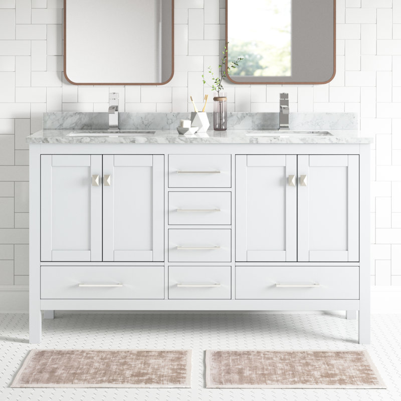 London 60" Double Bathroom Vanity, White