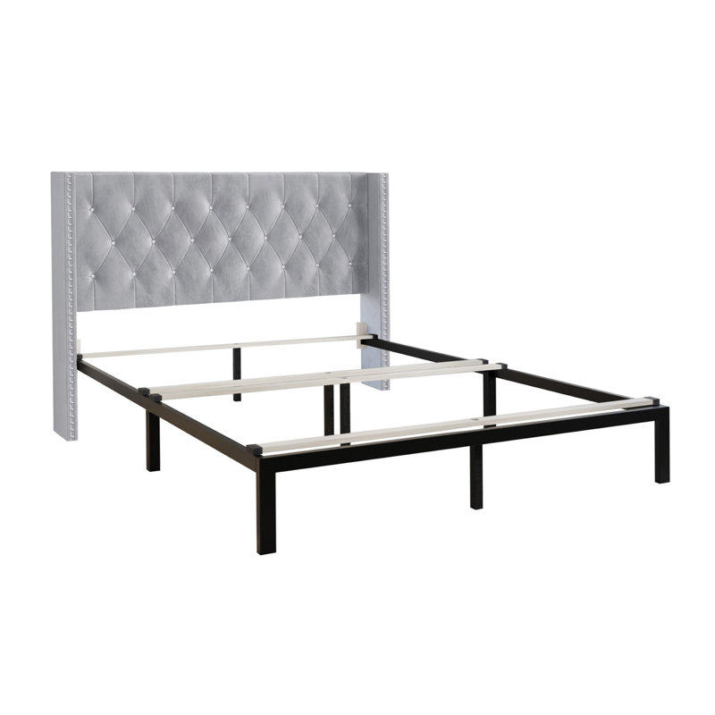 Lit tapissier standard capitonné Ffyona, Double, Gris argenté