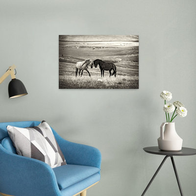 «Wild Horses Together Rustic Abstract Contemporary Horse Landscape Nature», reproduction d'art mural