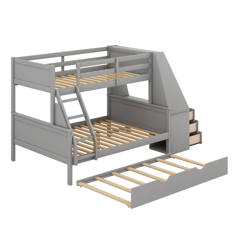 Evanghelina Bunk Bed with Trundle and Built-In Desk, Gray