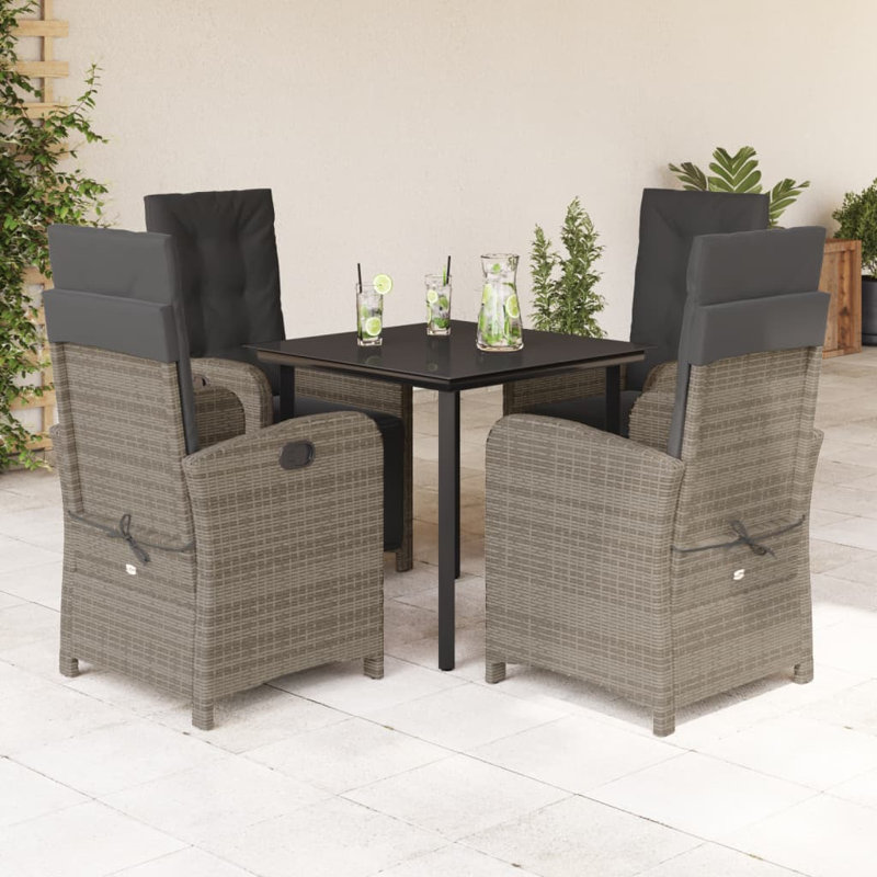 Ensemble repas 5 pièces avec coussins en rotin Vidaxl, Gris, Noir