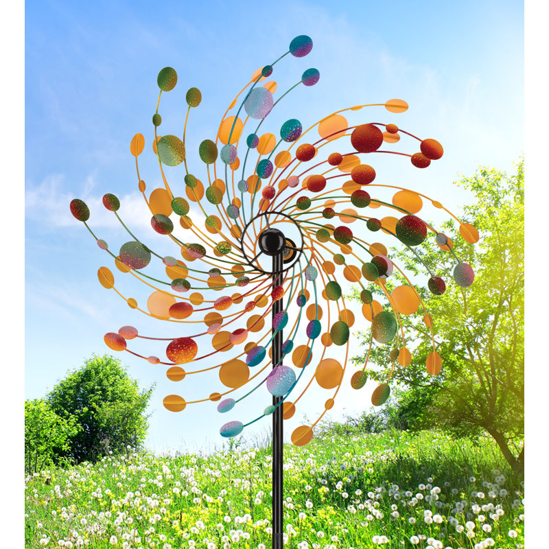 Ventilateur de jardin extérieur en métal avec finition thermolaquée et piquet à cinq branches Yaelis, Confettis