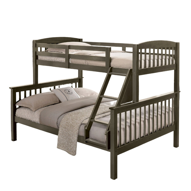 Solid Wood Angled Bed With Grey Finish, Slat Design, Transitional Style, Twin Full Bed, 60"W X 81"D 68"H For Bedroom Wood, Use