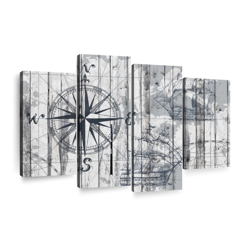 Boussole, reproduction sur toile, H 32 po x l 52 po x P 1,25 po