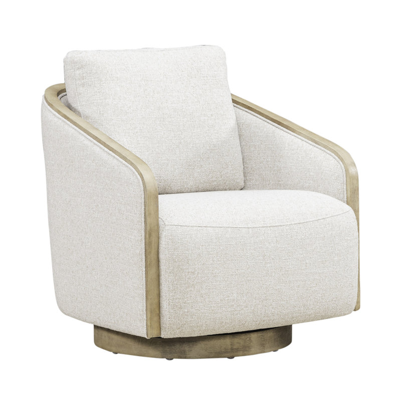 Abere Upholstered Swivel Accent Chair, Cream/Brown Polyester, Brown