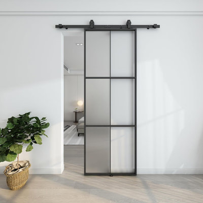 Porte de grange coulissante en verre sans trousse de quincaillerie d'installation, verre trempé