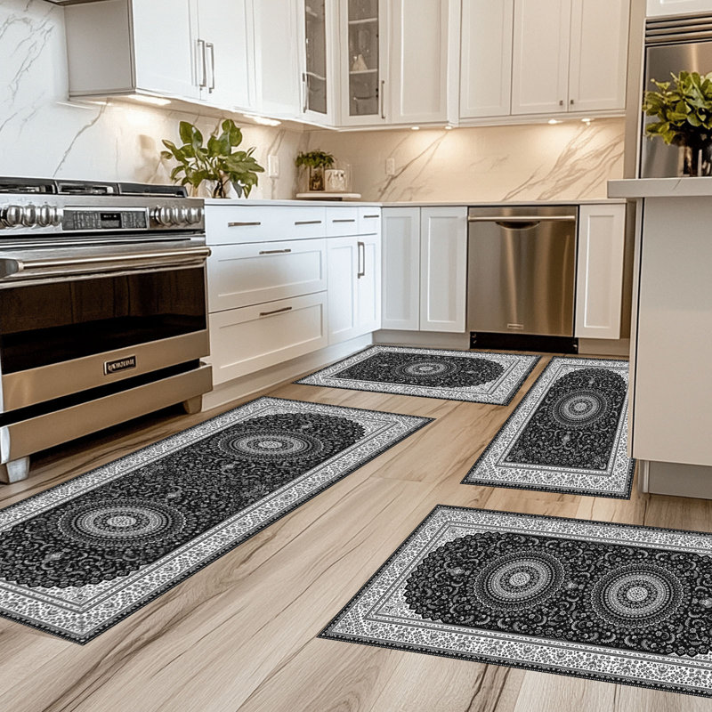  Tapis de cuisine 4Pcs grands tapis bohémiens tapis antidérapants lavables absorbants en microfibre moelleux tapis pour cuisine plancher évier de bureau buanderie foncé décor à la maison