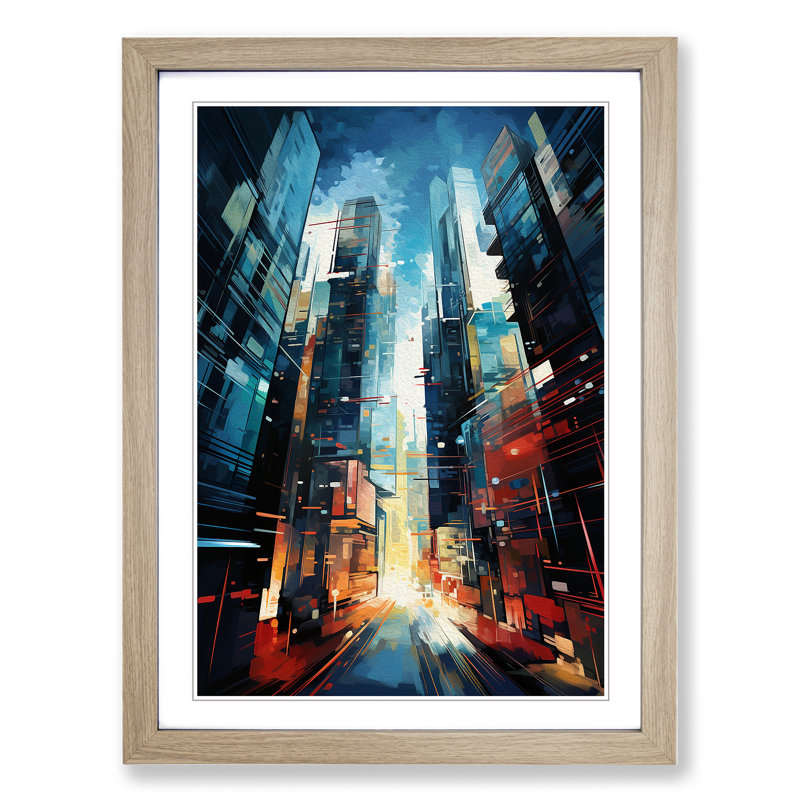 Skyscraper Modern - Single Picture Frame Print on Wood, Oak, 34cm H x 25cm W x 2cm D