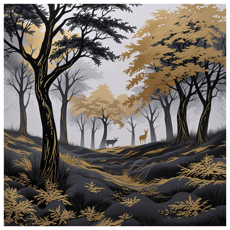 Black Gold Forest Scene Comforter, Twin