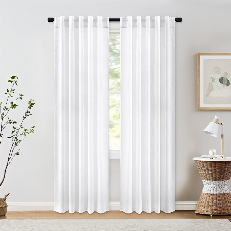 Paire de rideaux semi-transparents en lin mélangé Toyoko, Blanc, L 52 po x L 90 po