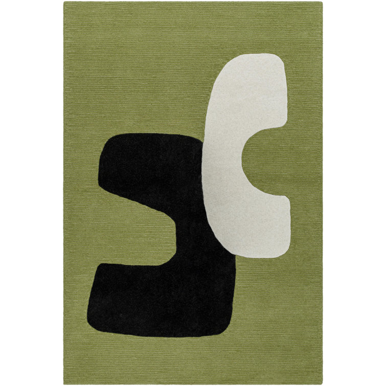 Jaykwon Abstract Hand Tufted Wool Area Rug in Green/White/Black