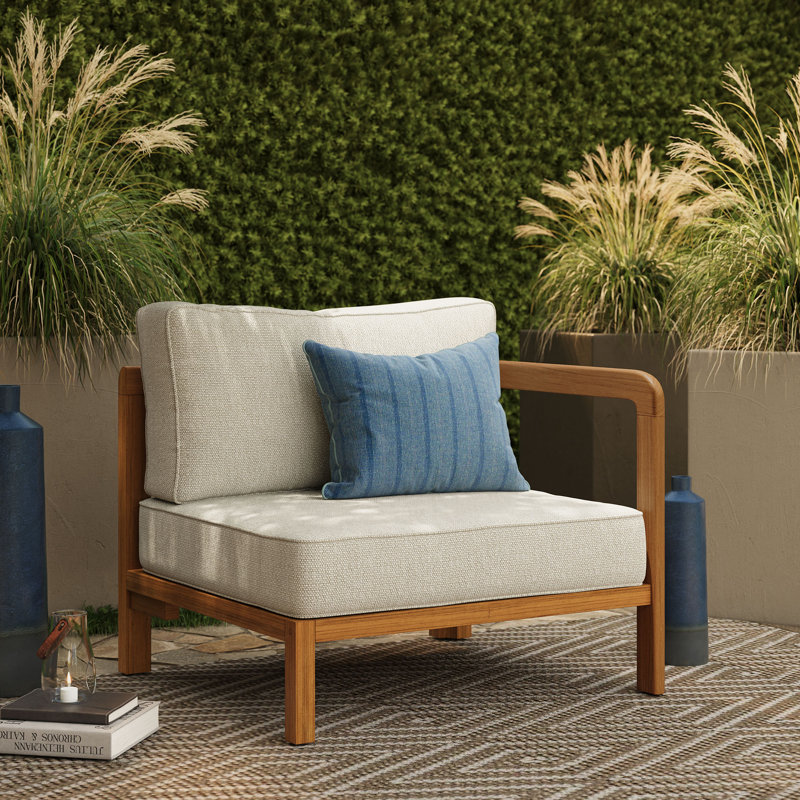 Fauteuil modulaire extérieur Peasnell en teck, accoudoir droit, couleur sable, Sable