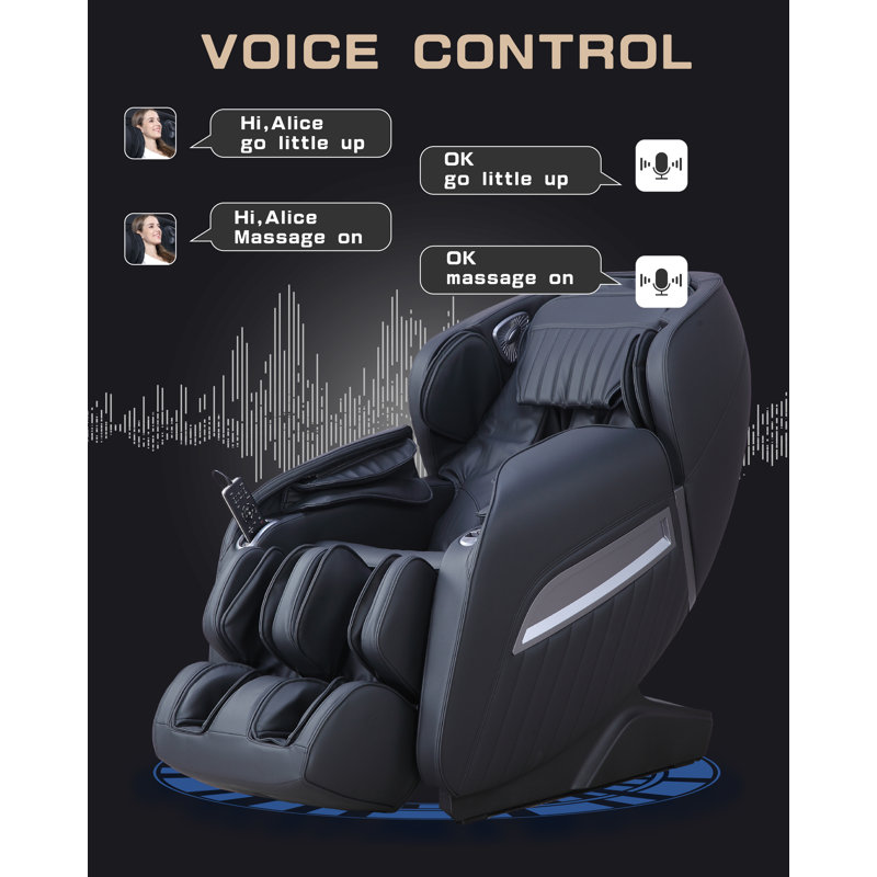 Fauteuil de massage 3D noir en similicuir noir complet avec contrôle de la voix et repose-pieds